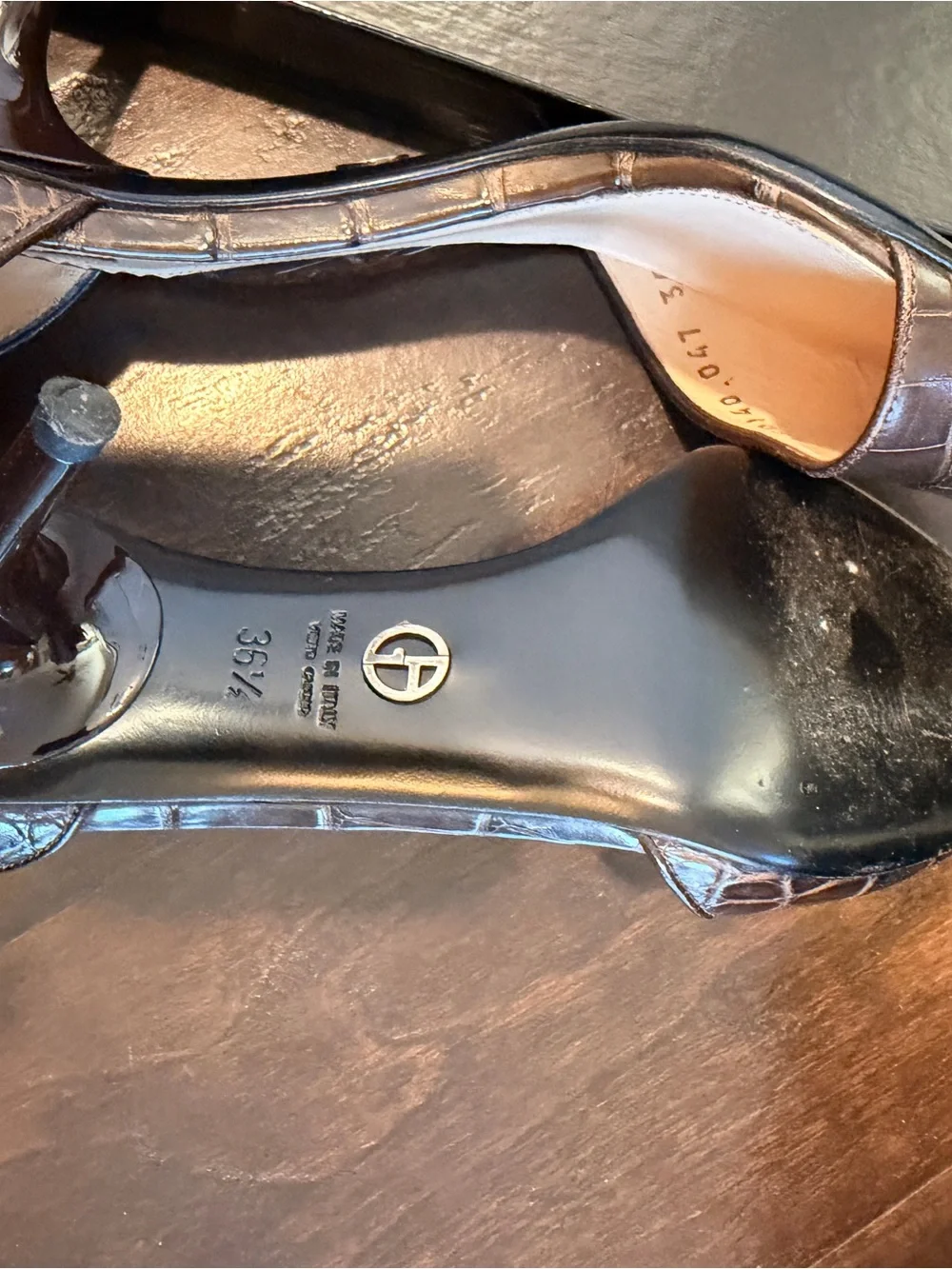 Giorgio Armani Shoes Women's Pointed D'orsay Pump In Dark Brown Croc